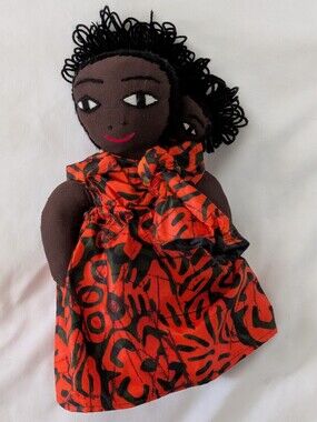 Authentic Artisan Handmade African Colorful Dress Fabric Rag Doll Mama With Baby